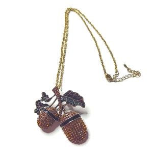 ❤️5/$25 EUC Lavina Fall Themed Acrorn Brooch Necklace